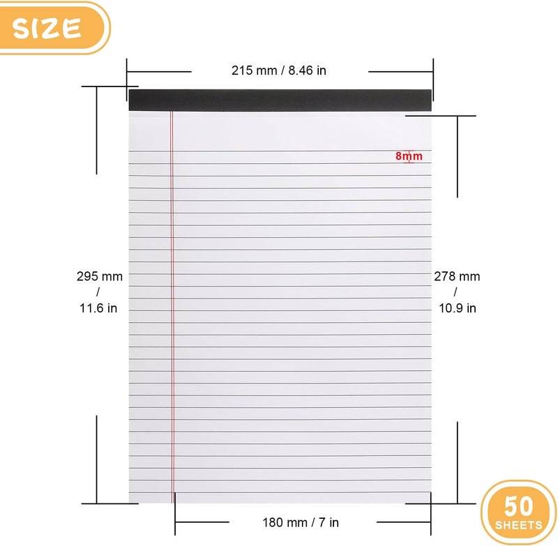 ZZTX Legal Pads 8.5 x 11 Inch White Writing Notepad, Lined Writing Pads for Work Office School, 50 Sheets Per Pad, A4, 1 Pack - Image 2